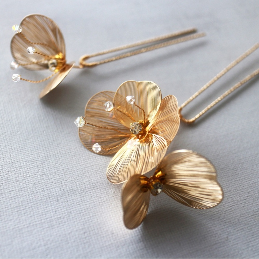 Gold Floral Hair Pins - Set of 2
